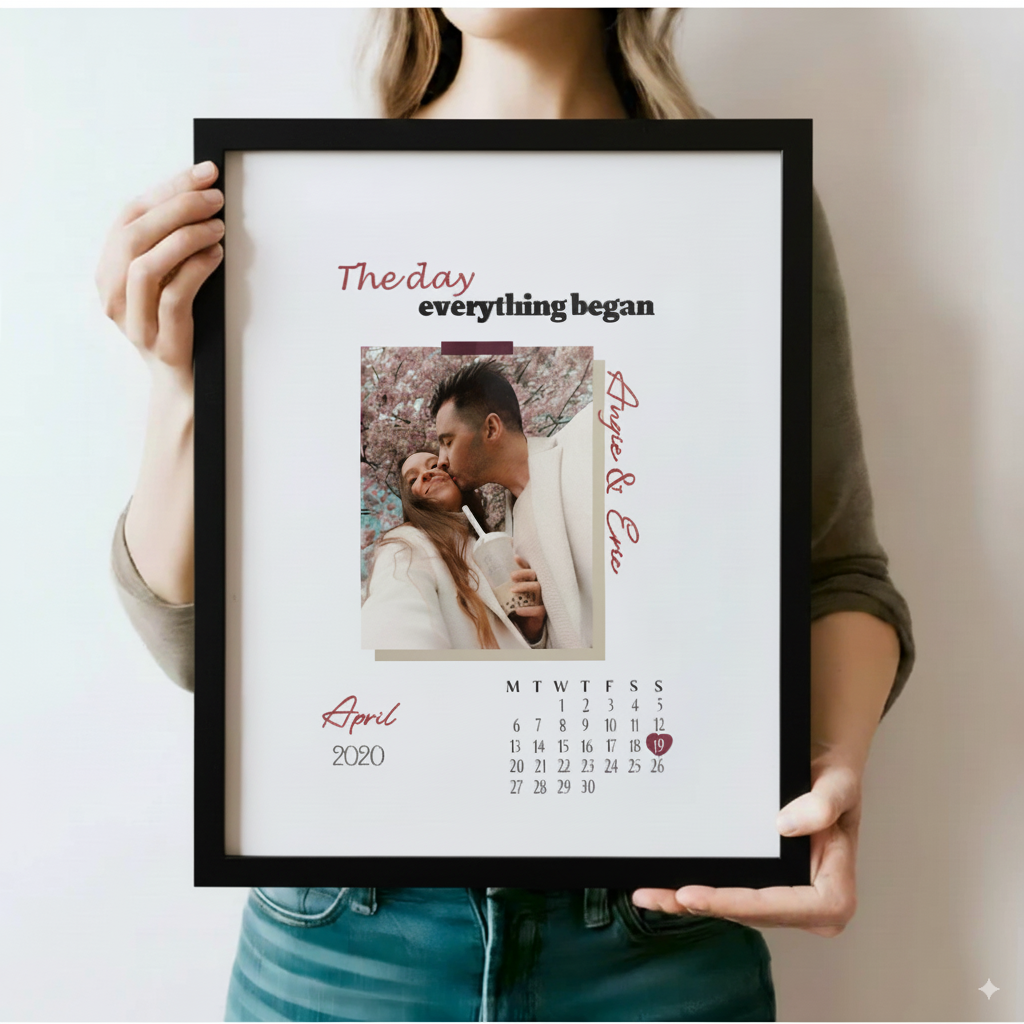 💕The Day Everthing Began 💕Couple Anniversary Calendar With Angle-Sensing Photo Flashcard Frame