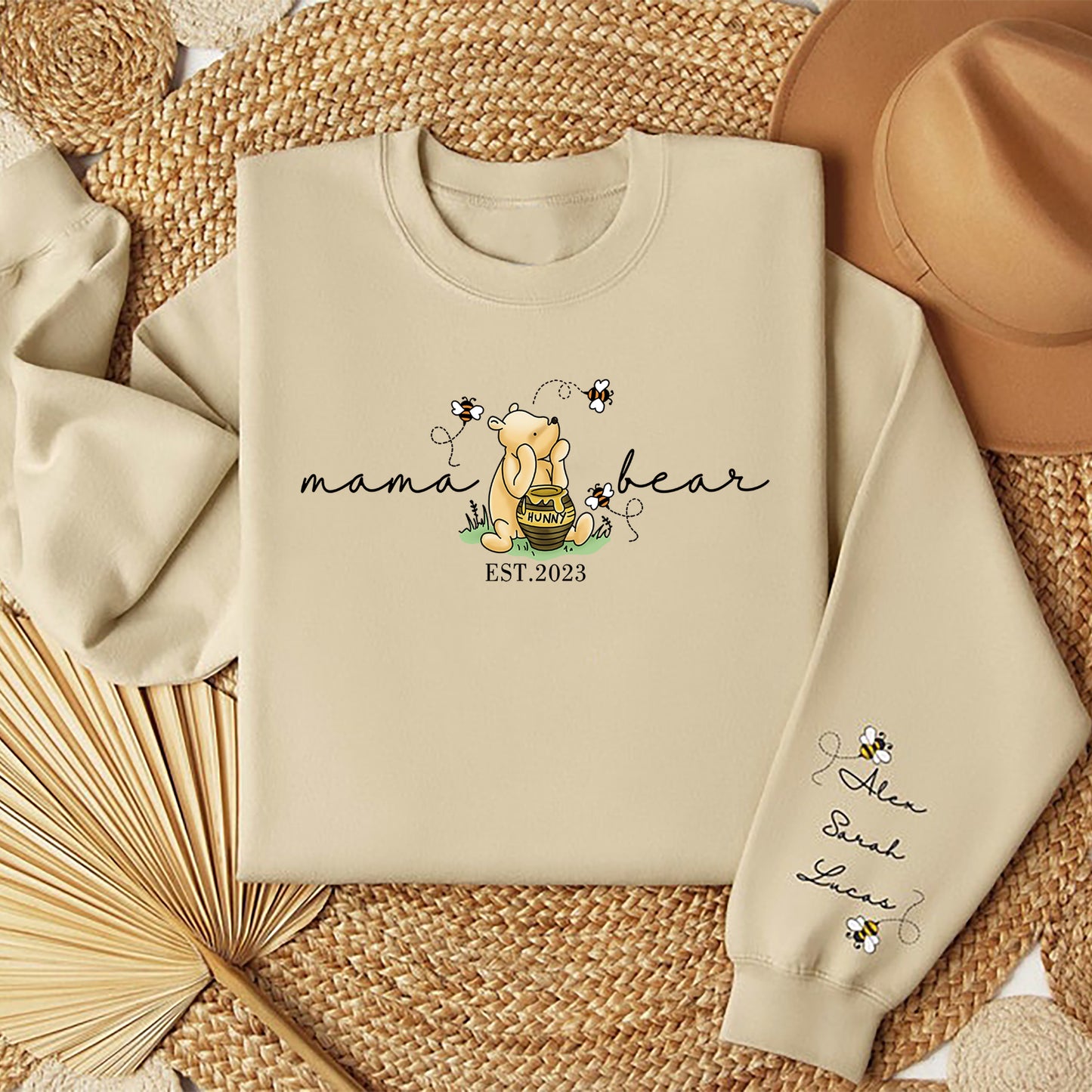 Custom Mama Bear Est Year With Kids' Names On The Sleeve Sweatshirt/Hoodie