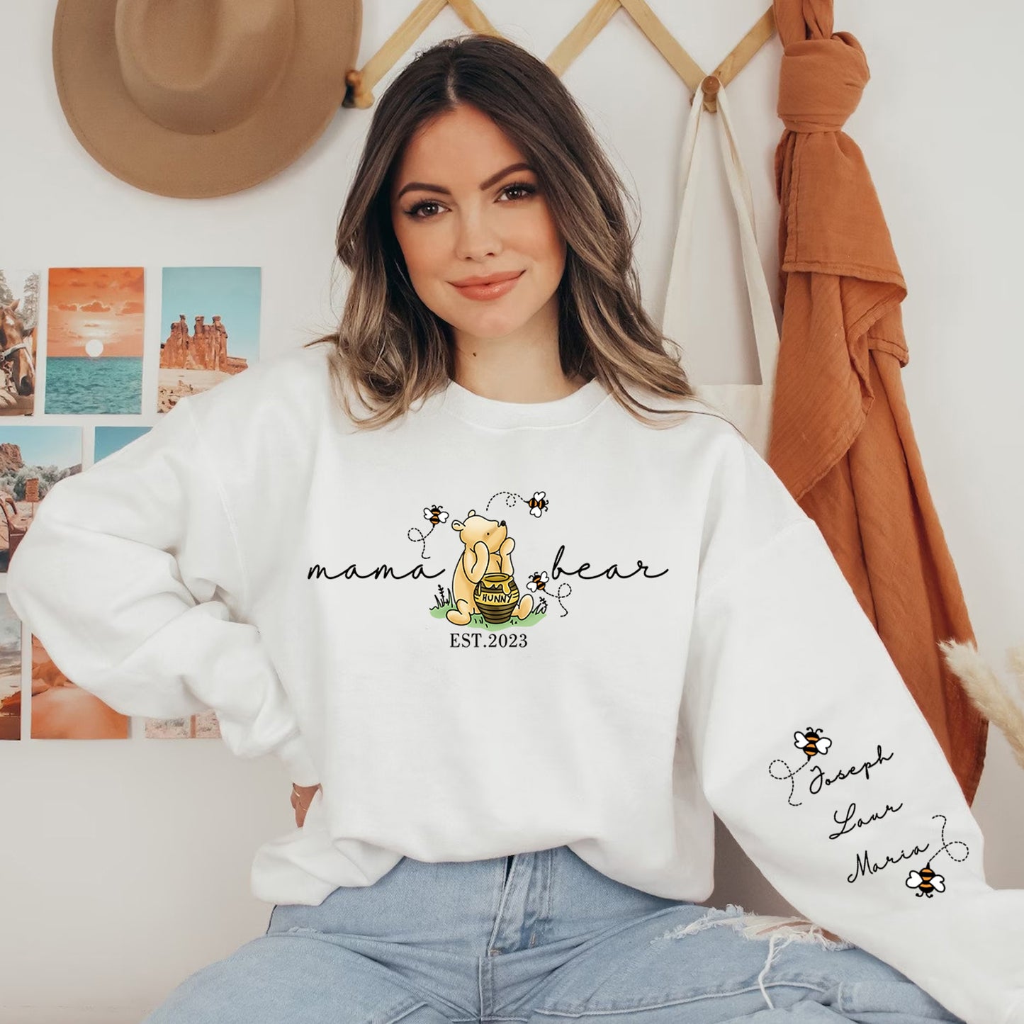 Custom Mama Bear Est Year With Kids' Names On The Sleeve Sweatshirt/Hoodie
