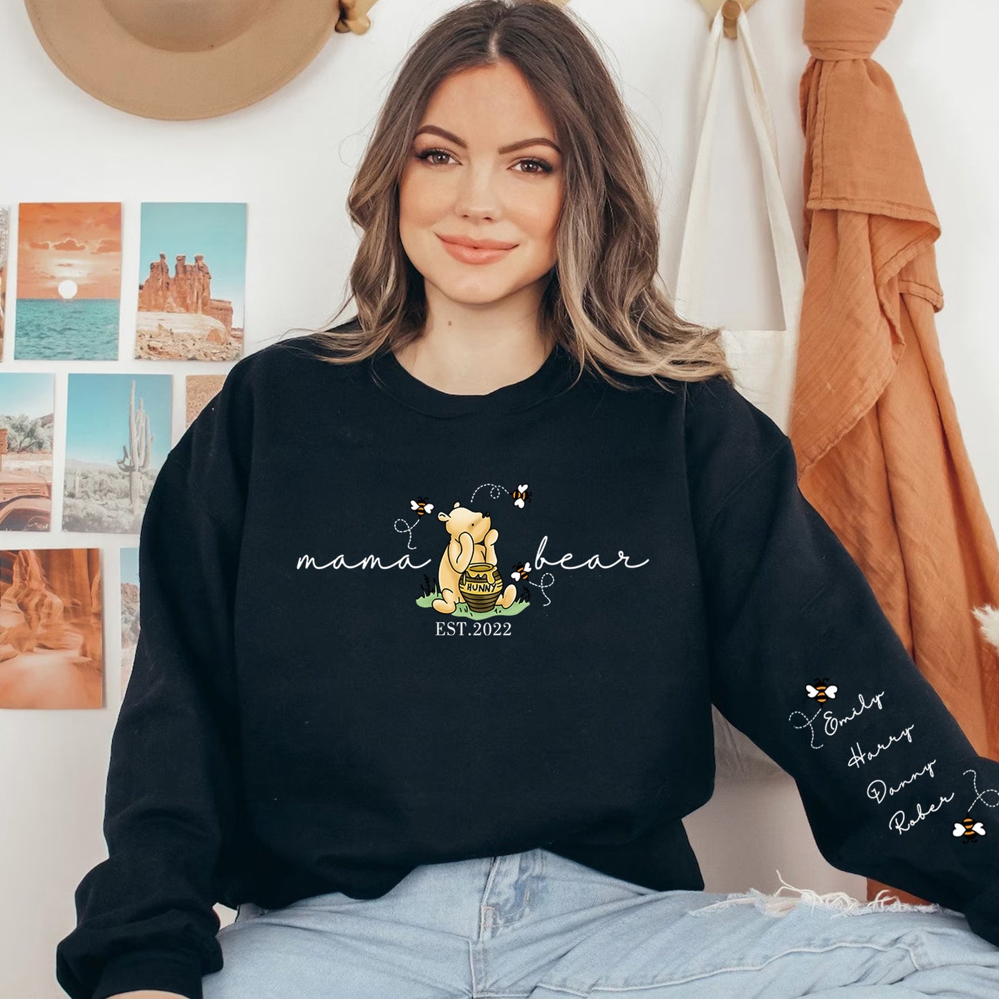 Custom Mama Bear Est Year With Kids' Names On The Sleeve Sweatshirt/Hoodie