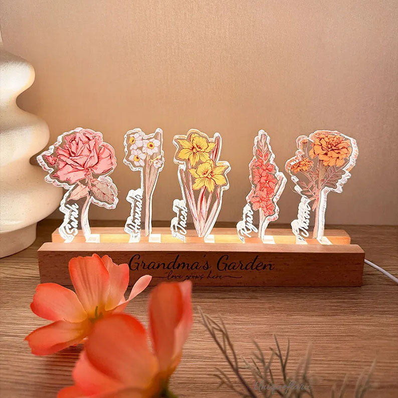Custom Birth Flower 3D Crystal Acrylic LED Light