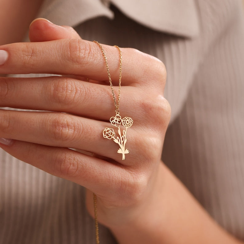 🔥50% OFF – Personalized Family Birth Flower Necklace Mother’s Day Gift