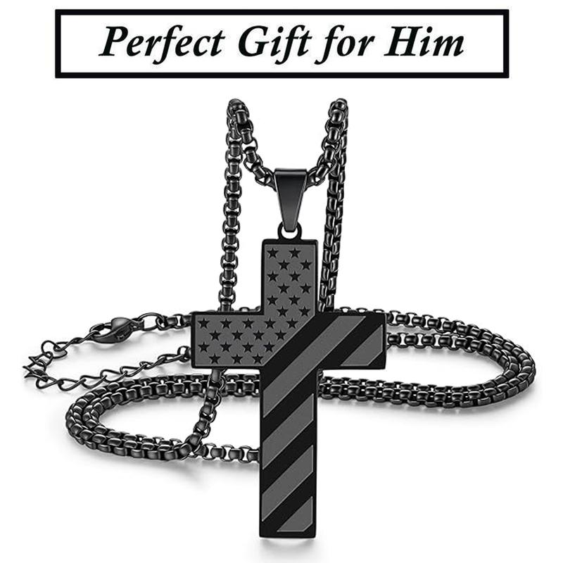 Cross Necklace With Bible Verse & American Flag Pendant