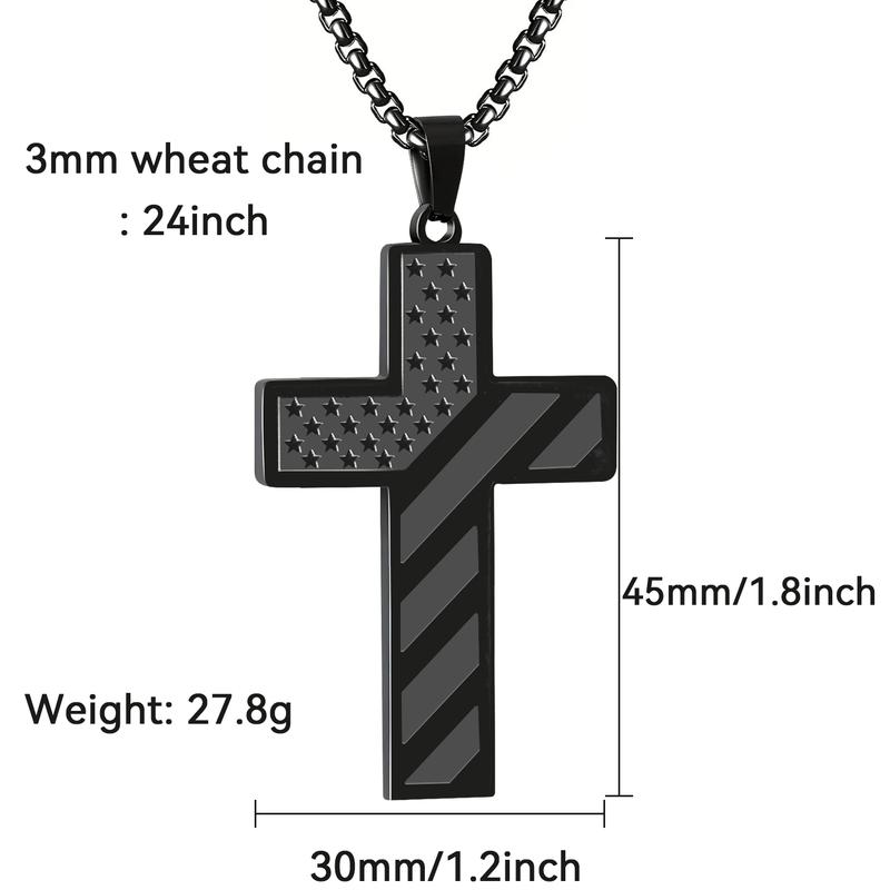 Cross Necklace With Bible Verse & American Flag Pendant