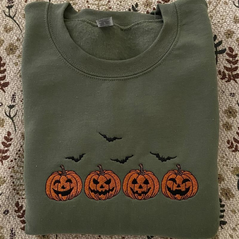 Spooky Pumpkins Embroidered Shirt