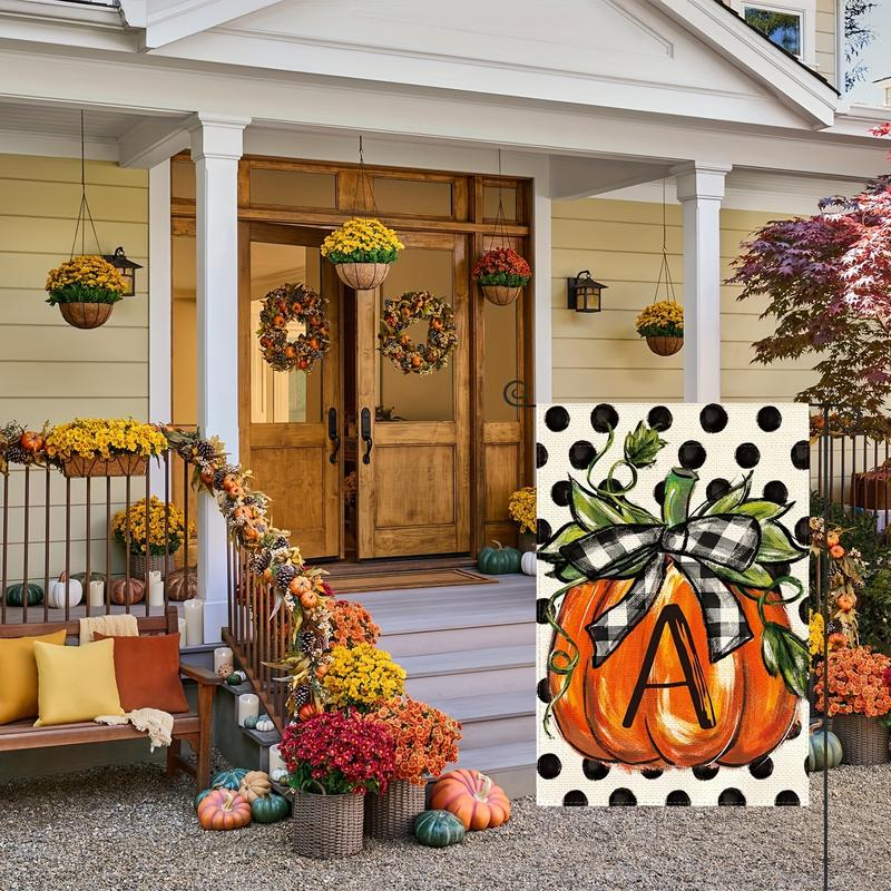 Fall Monogram Letter Pumpkin Garden Flag