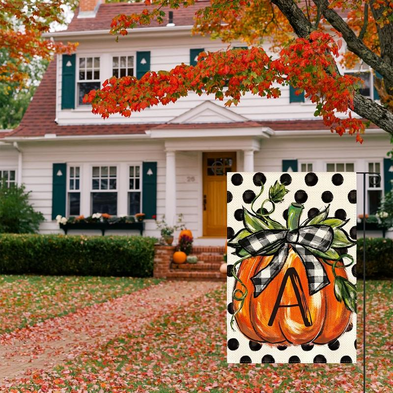 Fall Monogram Letter Pumpkin Garden Flag
