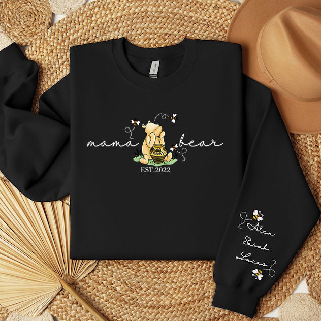 Custom Mama Bear Est Year With Kids' Names On The Sleeve Sweatshirt/Hoodie