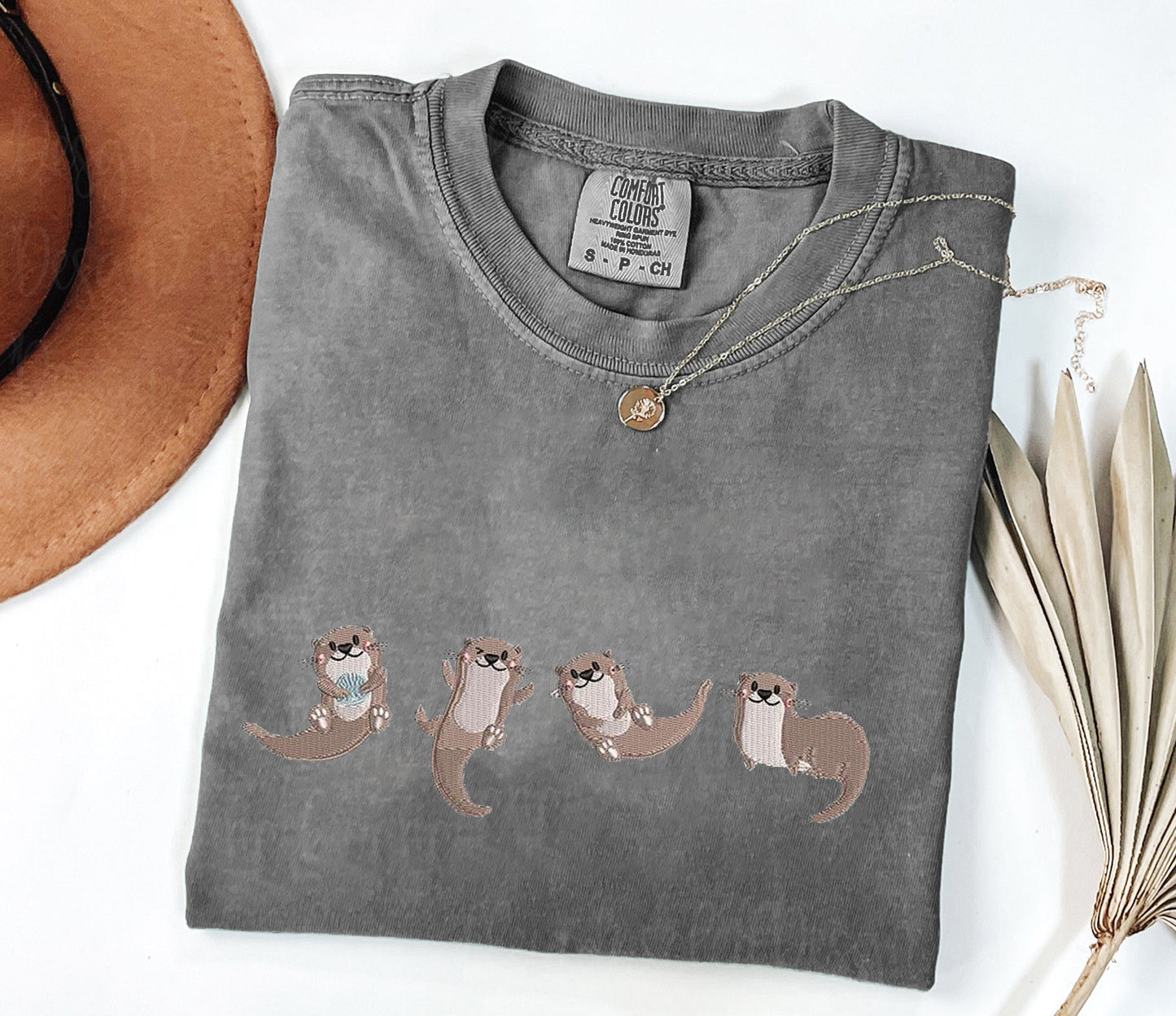Cute Otters Embroidered Summer Spring Comfort Colors Shirt