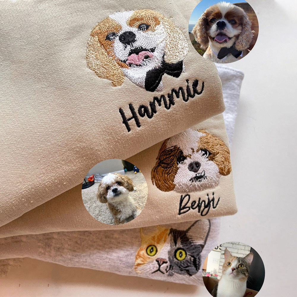 Personalized Embroidered Pet Face and Name Sweatshirt