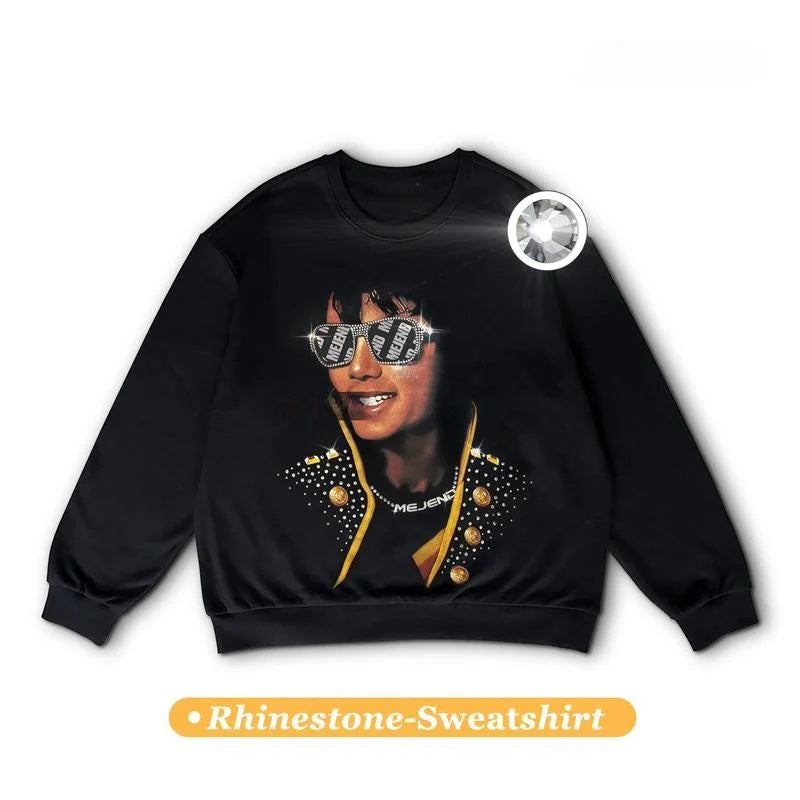 MJ rhinestone Graphic Black Tees/Sweatshirts