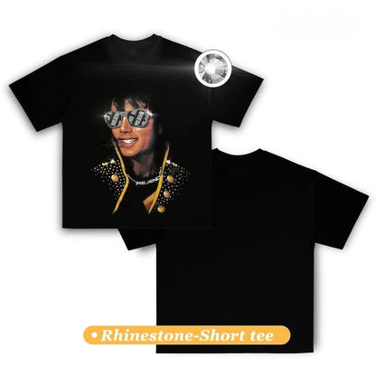 MJ rhinestone Graphic Black Tees/Sweatshirts