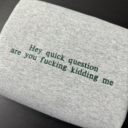 Hey Quick Question Embroidered Sweatshirt / Hoodie