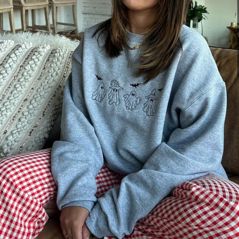 Ghosts Embroidered Halloween Crewneck Sweatshirt