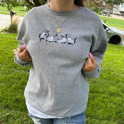 Ghost Cat  Embroidered Shirt