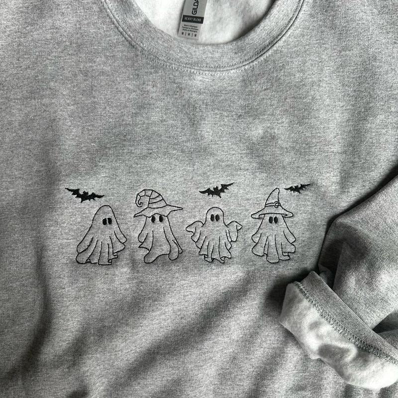 Ghosts Embroidered Halloween Crewneck Sweatshirt