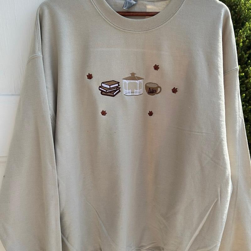 Gilmore Girls Inspired Fall Embroidered Sweatshirt – Books, Coffee & Luke’s Diner