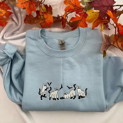 Ghost Cat  Embroidered Shirt