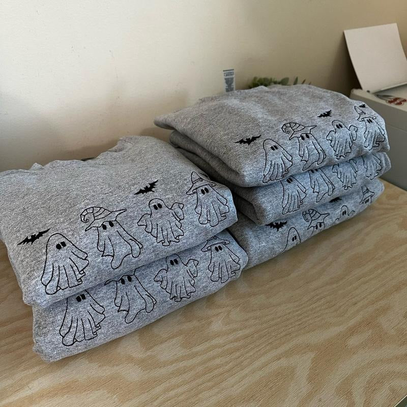 Ghosts Embroidered Halloween Crewneck Sweatshirt