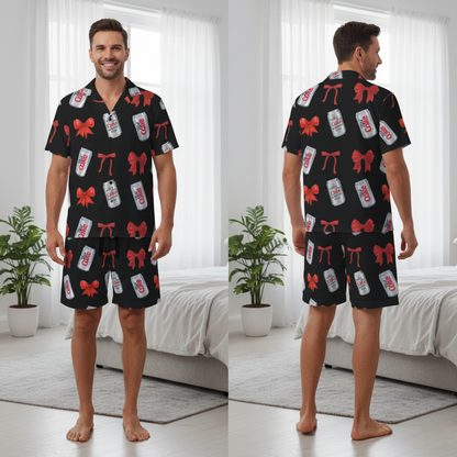 Diet Coke& Bow Short sleeve Pajama Shirt &7 inch inseam Shorts for Men
