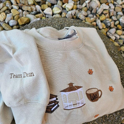 Gilmore Girls Inspired Fall Embroidered Sweatshirt – Books, Coffee & Luke’s Diner