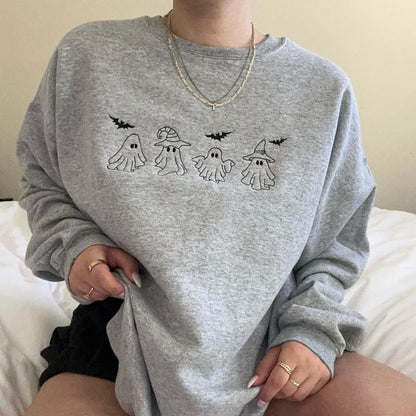 Ghosts Embroidered Halloween Crewneck Sweatshirt