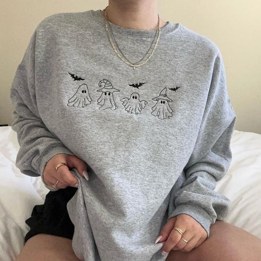 Ghosts Embroidered Halloween Crewneck Sweatshirt