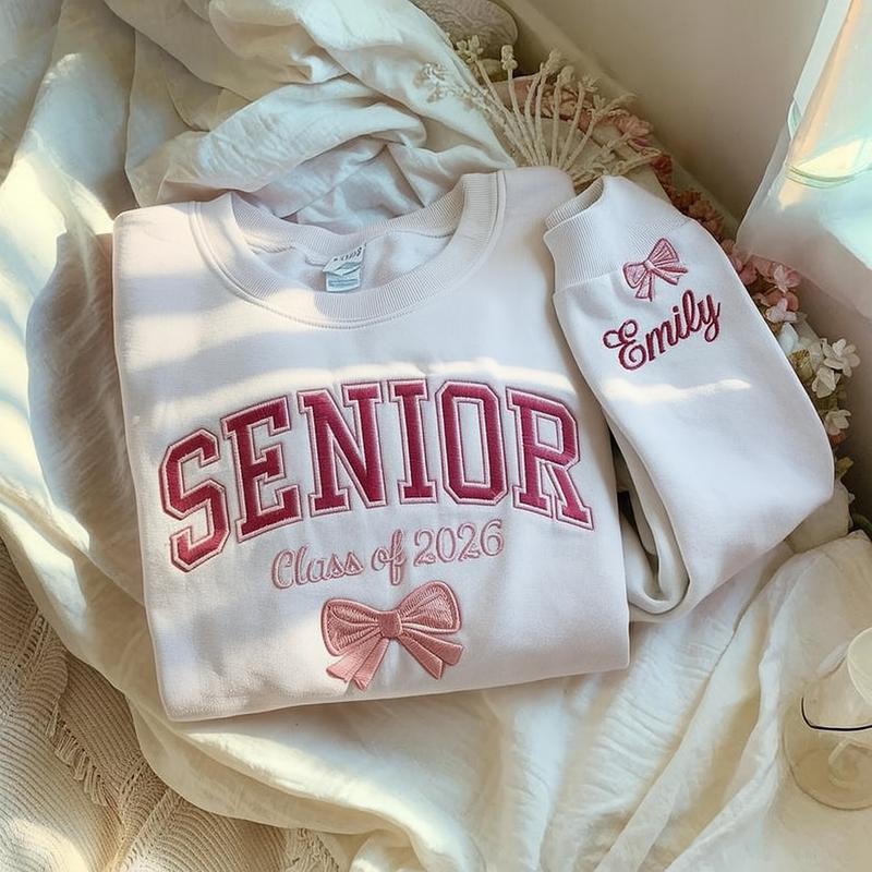 🎀 Custom Senior Sweatshirt – Class of 2026 with Name & Bow Embroidery 🎀