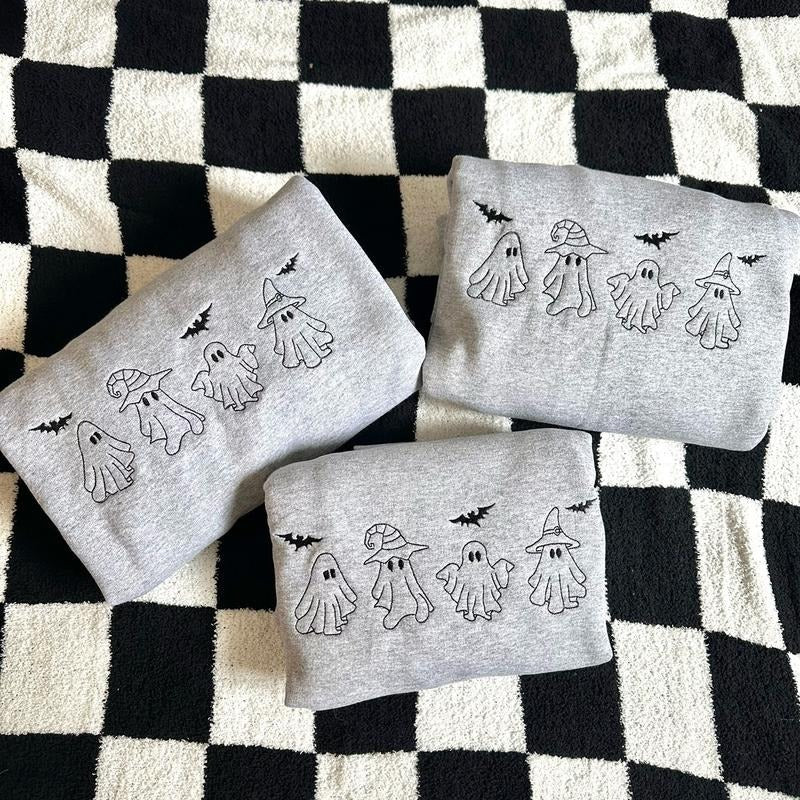 Ghosts Embroidered Halloween Crewneck Sweatshirt