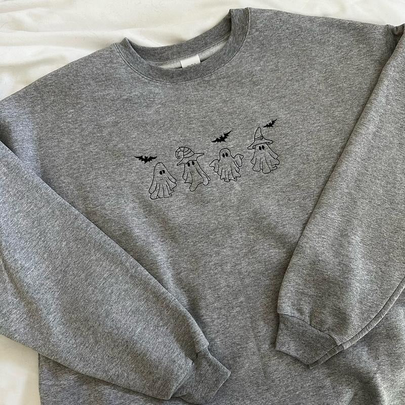 Ghosts Embroidered Halloween Crewneck Sweatshirt