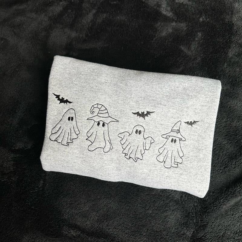 Ghosts Embroidered Halloween Crewneck Sweatshirt