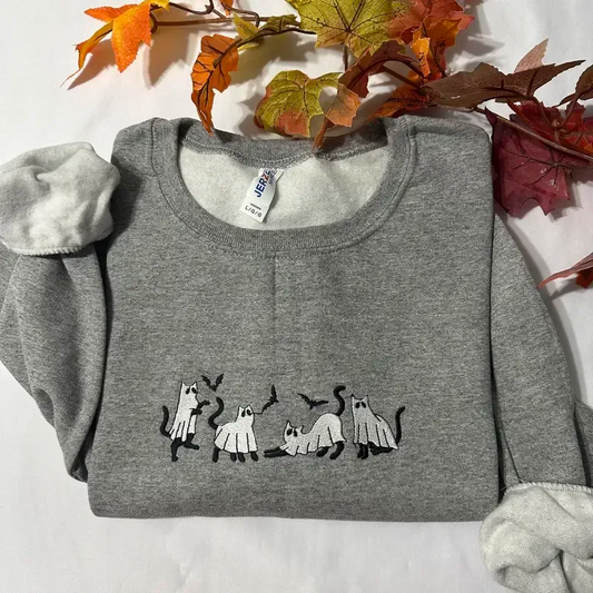 Ghost Cat  Embroidered Shirt