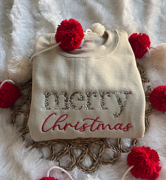 FLORAL Merry Christmas Embroidered Sweatshirt