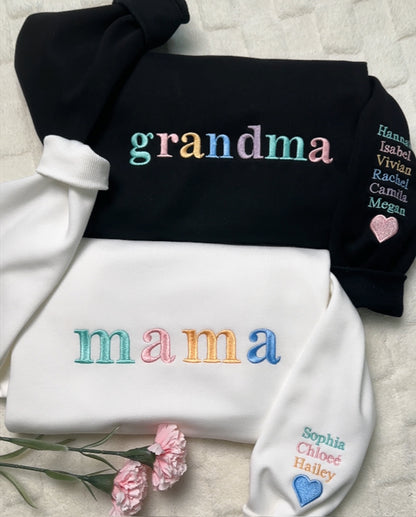 Personalized Pastel Mama Sweatshirt With Kids Names On Sleeve💐