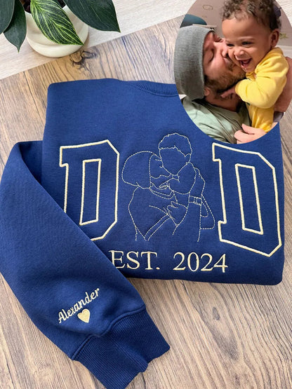 Custom Embroidered Dad Photo Outline Est Sweatshirt/Hoodie