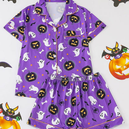 Halloween Print Lapel Neck Pajama Set