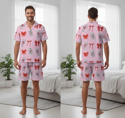 Diet Coke& Bow Short sleeve Pajama Shirt &7 inch inseam Shorts for Men