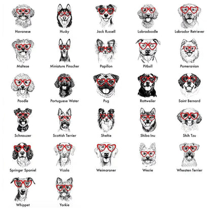50 Dog Breeds in Adorable Heart Shaped Glasses T-Shirt / Crewneck / Hoodie