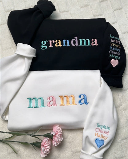 Personalized Pastel Mama Sweatshirt With Kids Names On Sleeve💐