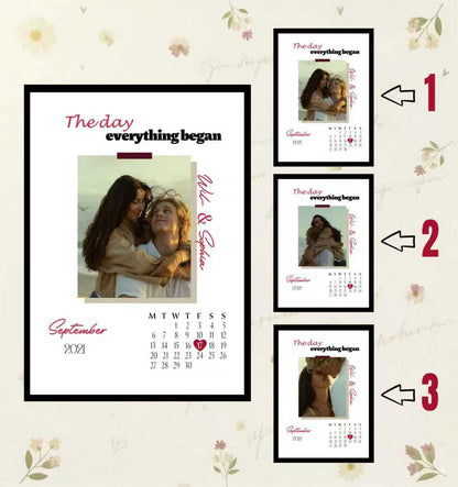 💕The Day Everthing Began 💕Couple Anniversary Calendar With Angle-Sensing Photo Flashcard Frame