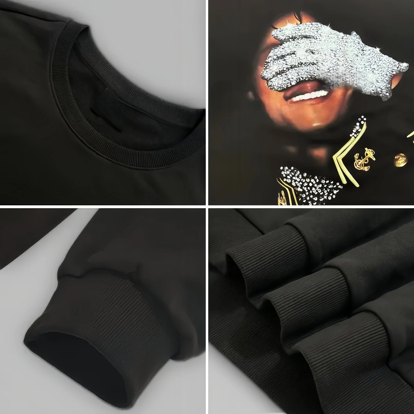 MJ rhinestone Graphic Black Tees/Sweatshirts