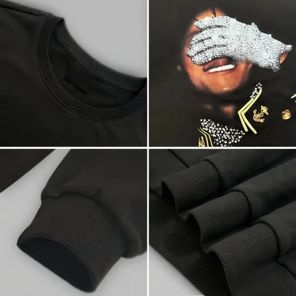 MJ rhinestone Graphic Black Tees/Sweatshirts