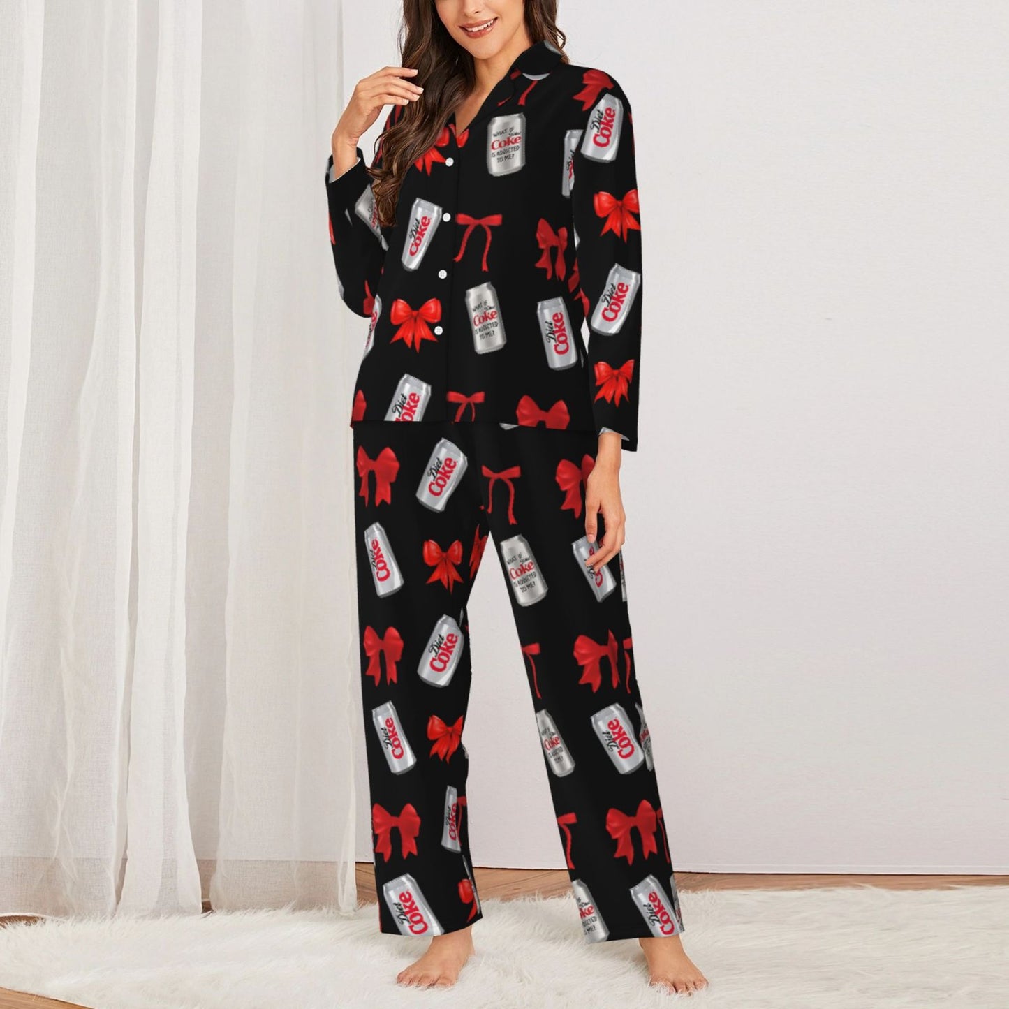 Diet Coke& Bow Long sleeve Pajama Shirt
