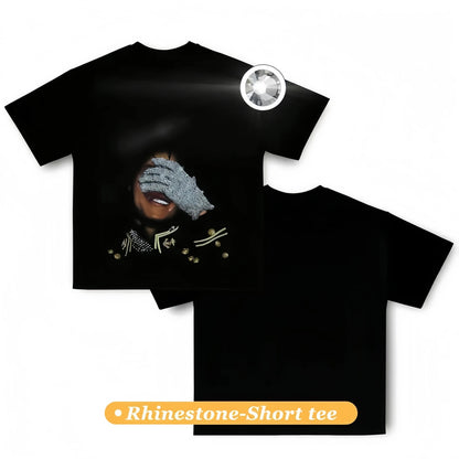 MJ rhinestone Graphic Black Tees/Sweatshirts
