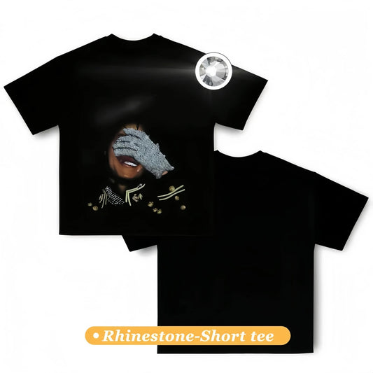 MJ rhinestone Graphic Black Tees/Sweatshirts