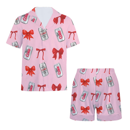 Diet Coke& Bow Short sleeve Pajama Shirt &7 inch inseam Shorts for Men