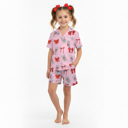 Diet Coke& Bow Short Sleeve Pajama Shirt For Kids