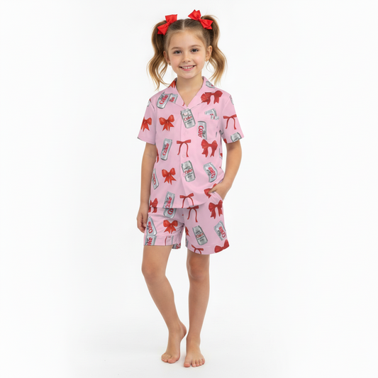 Diet Coke& Bow Short Sleeve Pajama Shirt For Kids