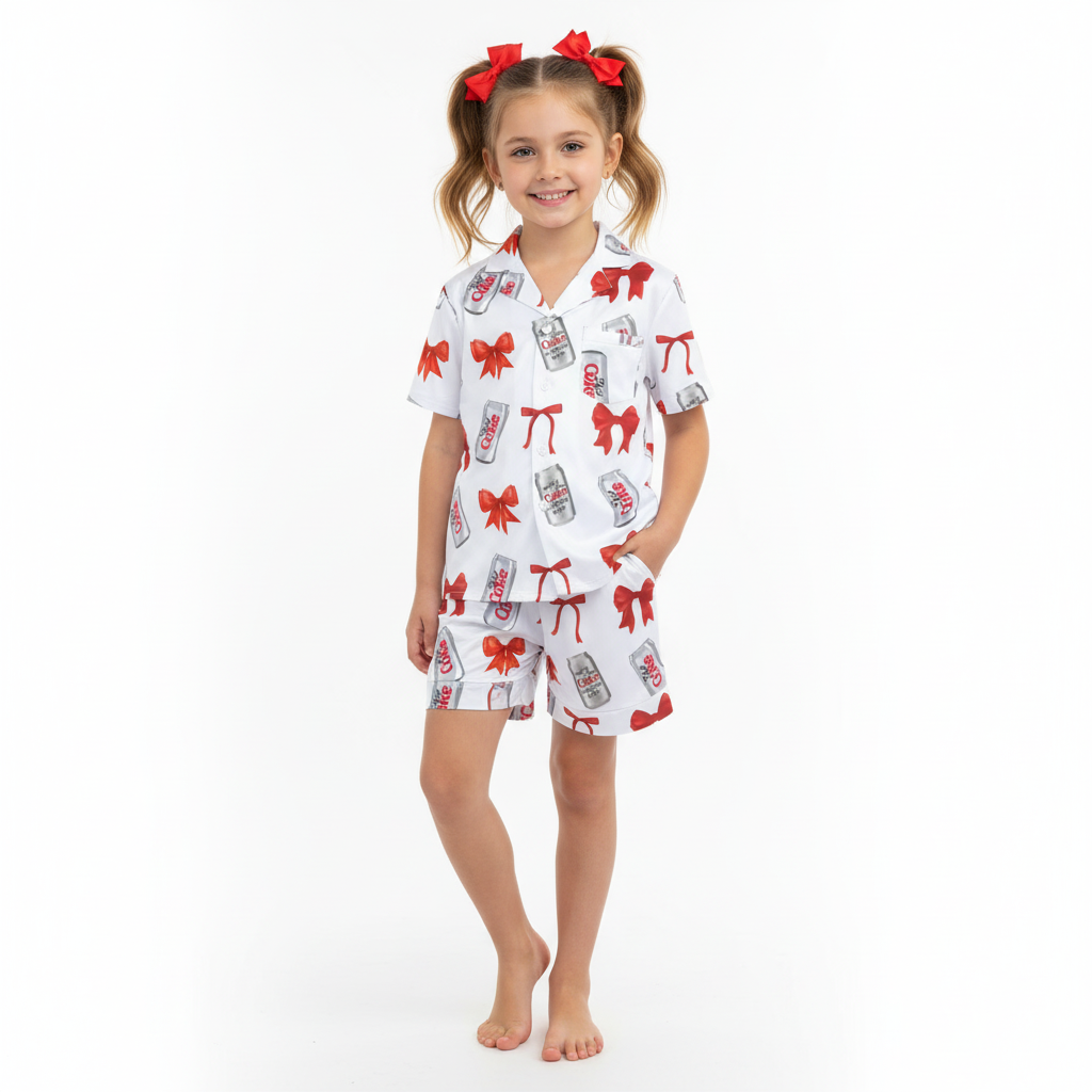 Diet Coke& Bow Short Sleeve Pajama Shirt For Kids