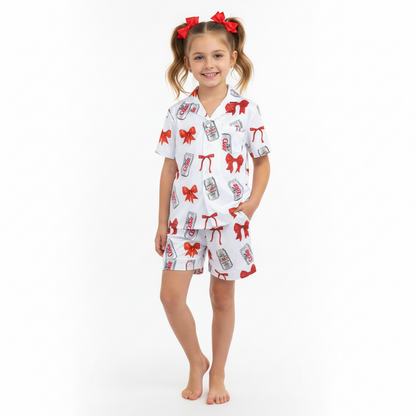 Diet Coke& Bow Short Sleeve Pajama Shirt For Kids